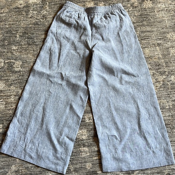 Lafayette 148 Casual blue/ Gray Wide-Leg 100% linen cropped Pants- size P - Picture 5 of 5